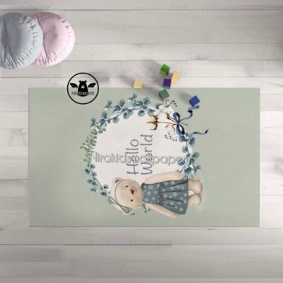 فرش کودک طرح خرس و گل پنبه
